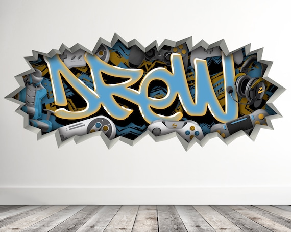 Gamer Graffiti Wall Decal Custom Personalized Boys Room Sticker