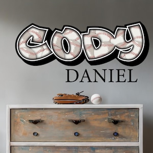 Personalized Baseball Name Decal In Graffiti Style, Wall Art, Large Sticker, Boys Room Decor, Teen Room Art