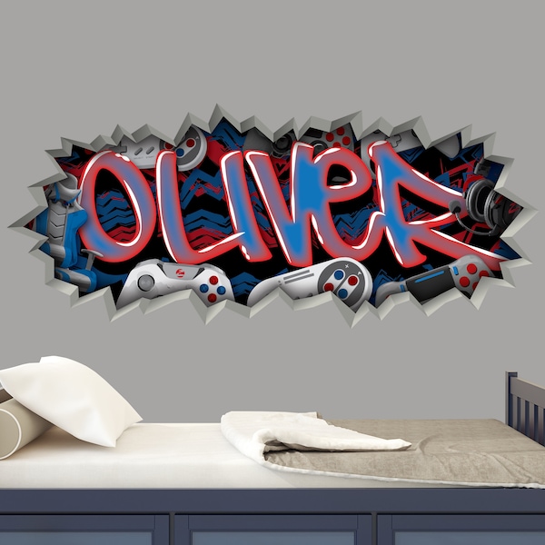 Gamer Name Aufkleber Graffiti Wandkunst Individuell personalisierte Jungenzimmer Aufkleber Playstation Game Decor XBox Roblox Fortnight Grand Theft Minecraft