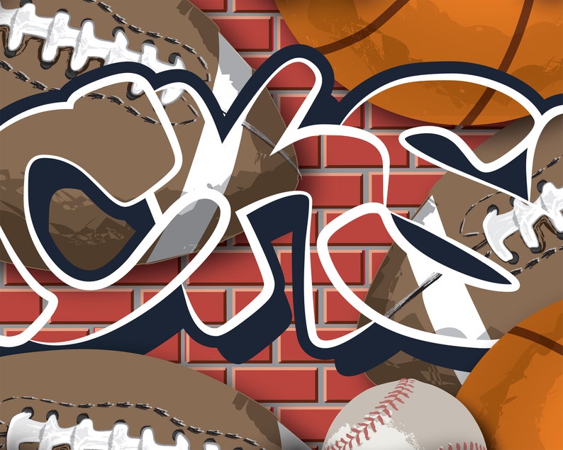 Sports Graffiti Removable Brick Name Wall Decal Art Baseball Etsy