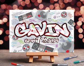 Vintage Gaming Signing Board: Graffiti Canvas Party Decor