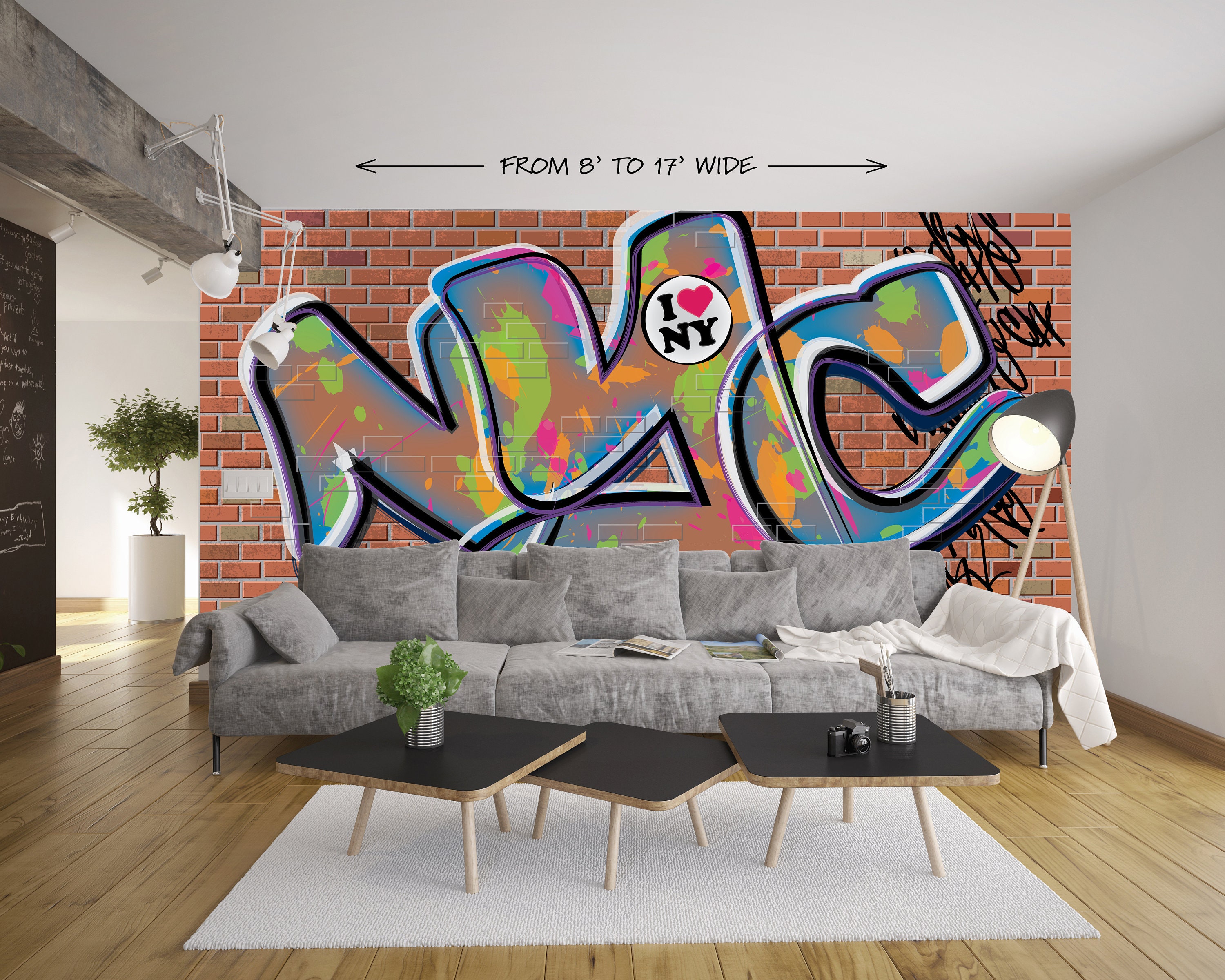 NYC Graffiti Removable Wallpaper Decal Brick Wall Street Art Etsy