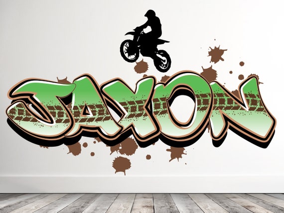 Motocross nombre calcomanías dirt bike motocicleta graffiti bicicleta pared  casco pegatinas Kawasaki Art Boys Room Decor personalizado Fox Motorcross -   España