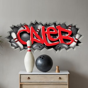 Bowling Name Wall Decal Personalized Bedroom Art Large Sticker Man Cave Wall Decal Boys Room Decor Custom Game Room Interior Design