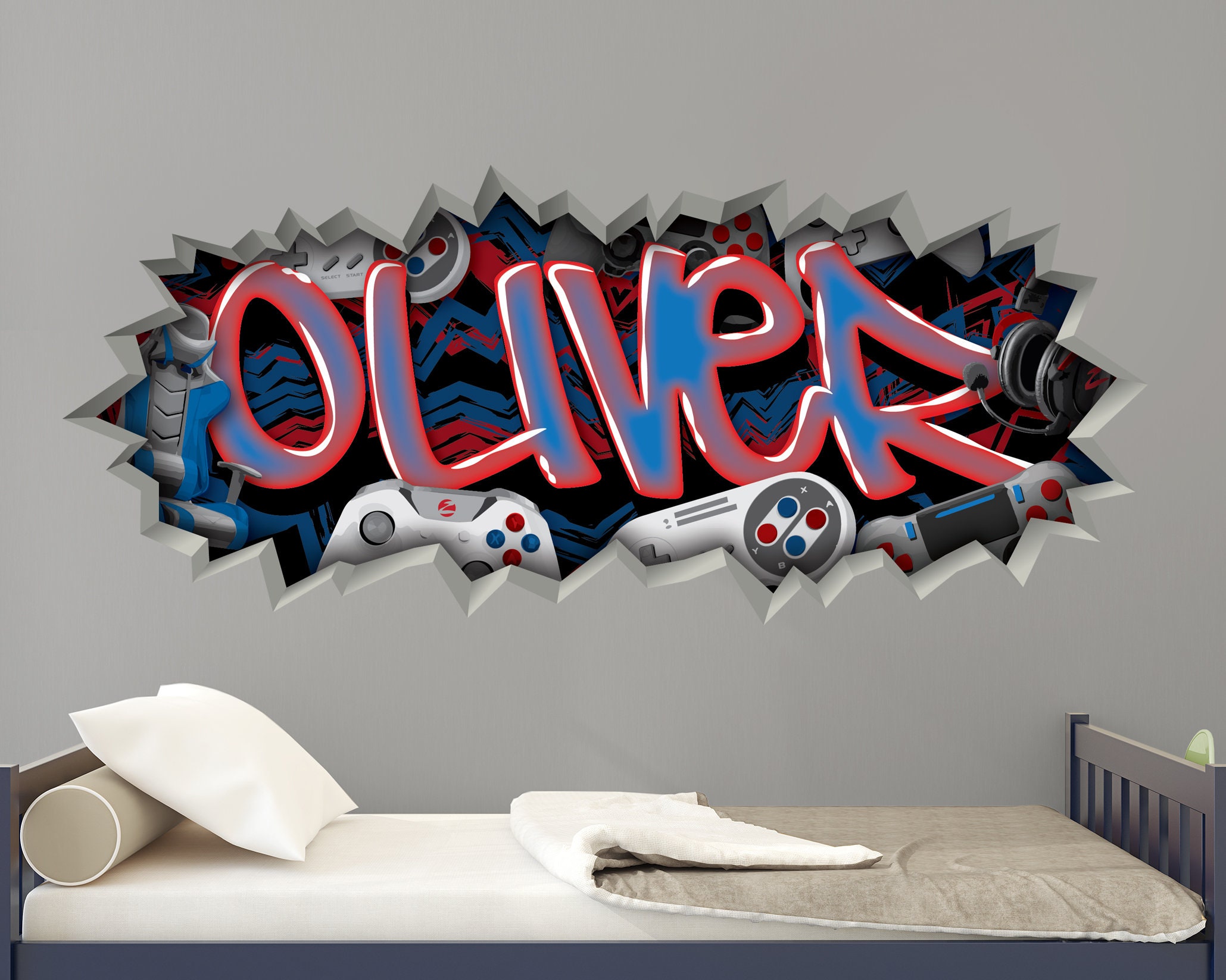 Gamer Graffiti Wall Decal Custom Personalized Boys Room image