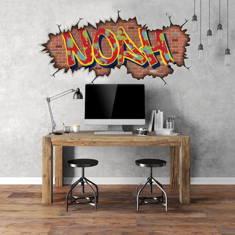 Cool Graffiti Wall Art Name Removable Custom Brick Wall Decal Etsy
