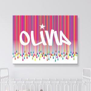 Color Drip Custom Canvas Inspirational Girl Name Art Teen Bright Print Baby Room Decor Nursery Large Wall Personalized Sign Gift Her Pop Art