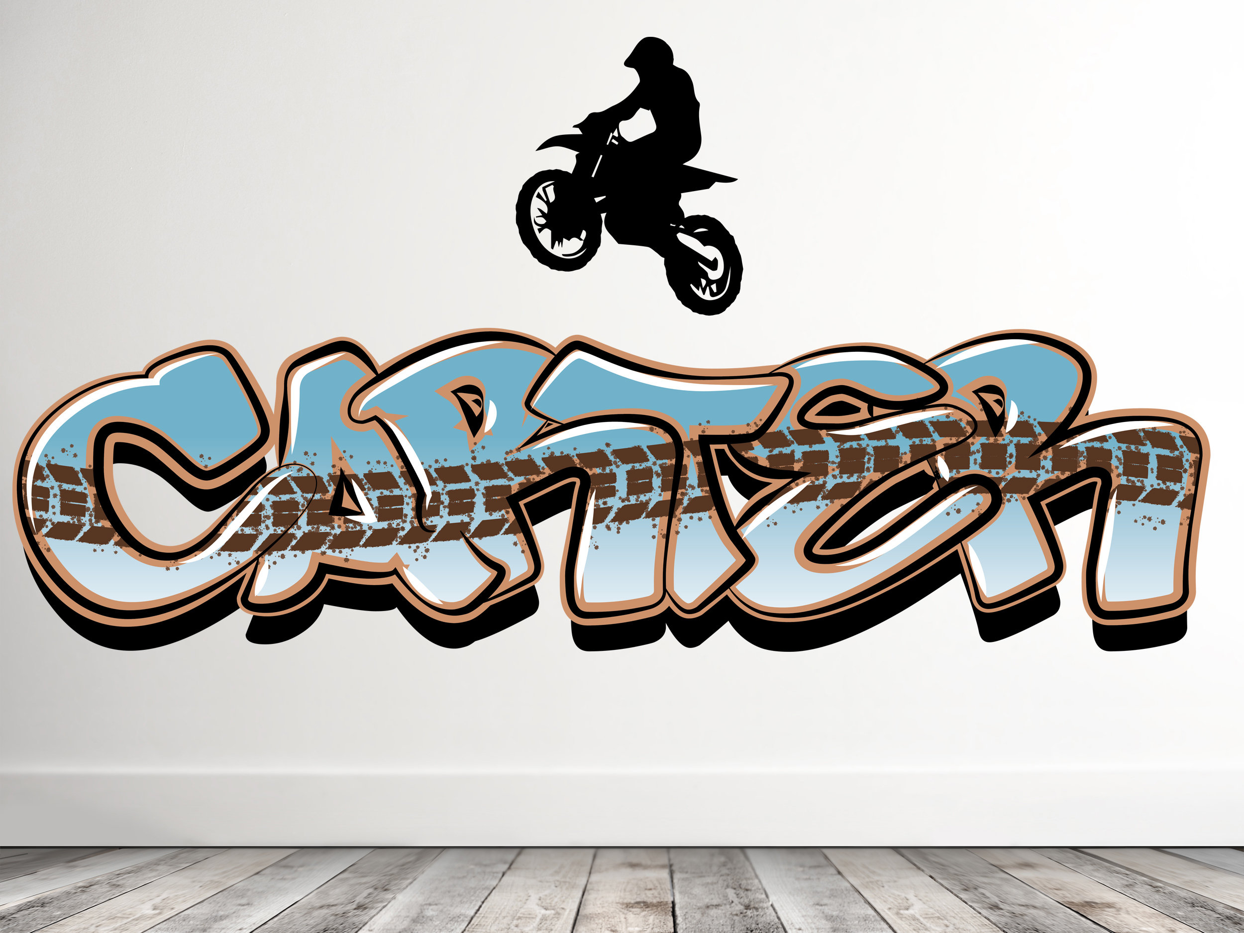 Adesivi murali Motocross Moto Famiglia Padre Figlio Montagna Pista da corsa di fondo Race Room Decor Decalcomanie in vinile, No.1 Nero, 57x65 cm