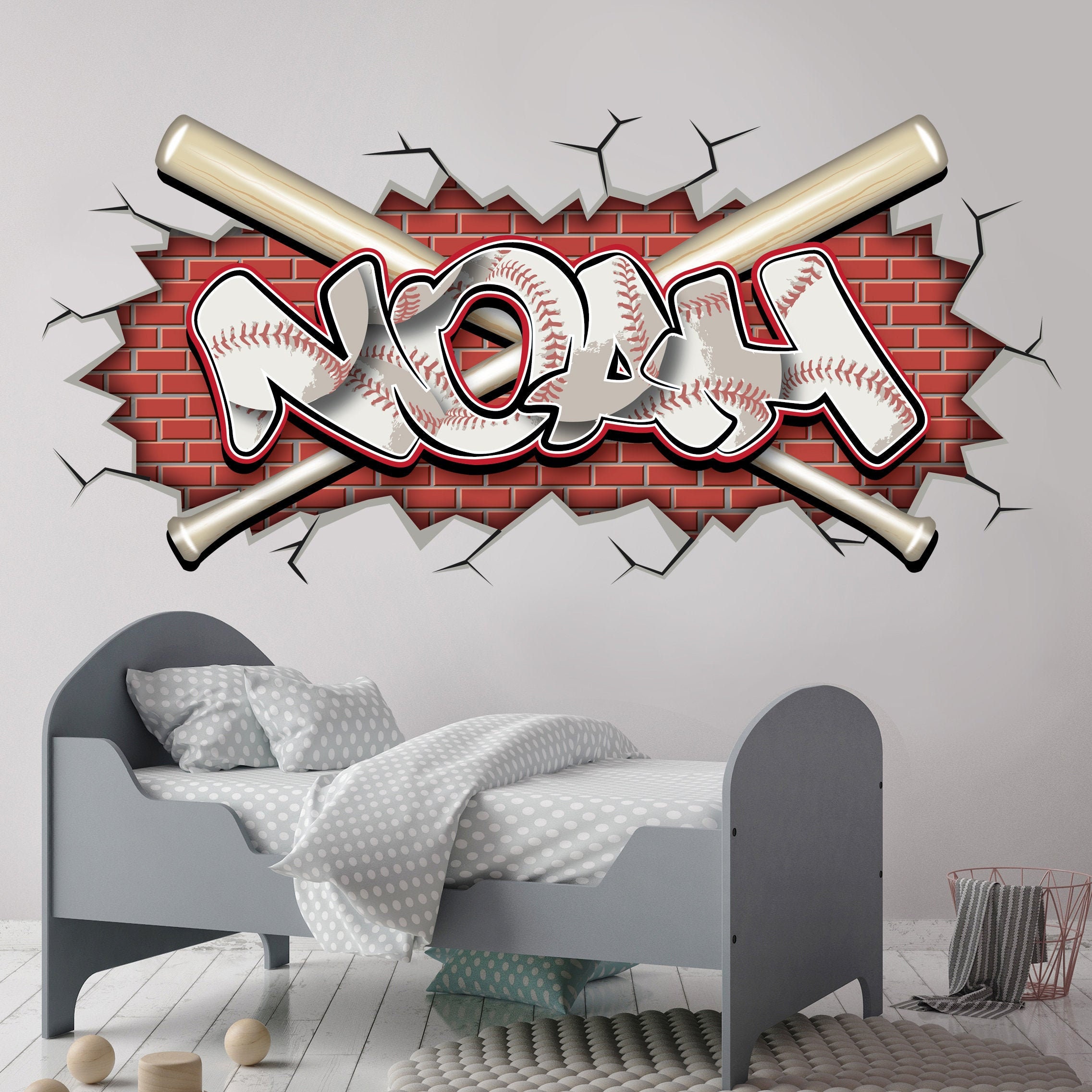 Custom Baseball Removable Brick Wall Decal Name Art Graffiti Etsy