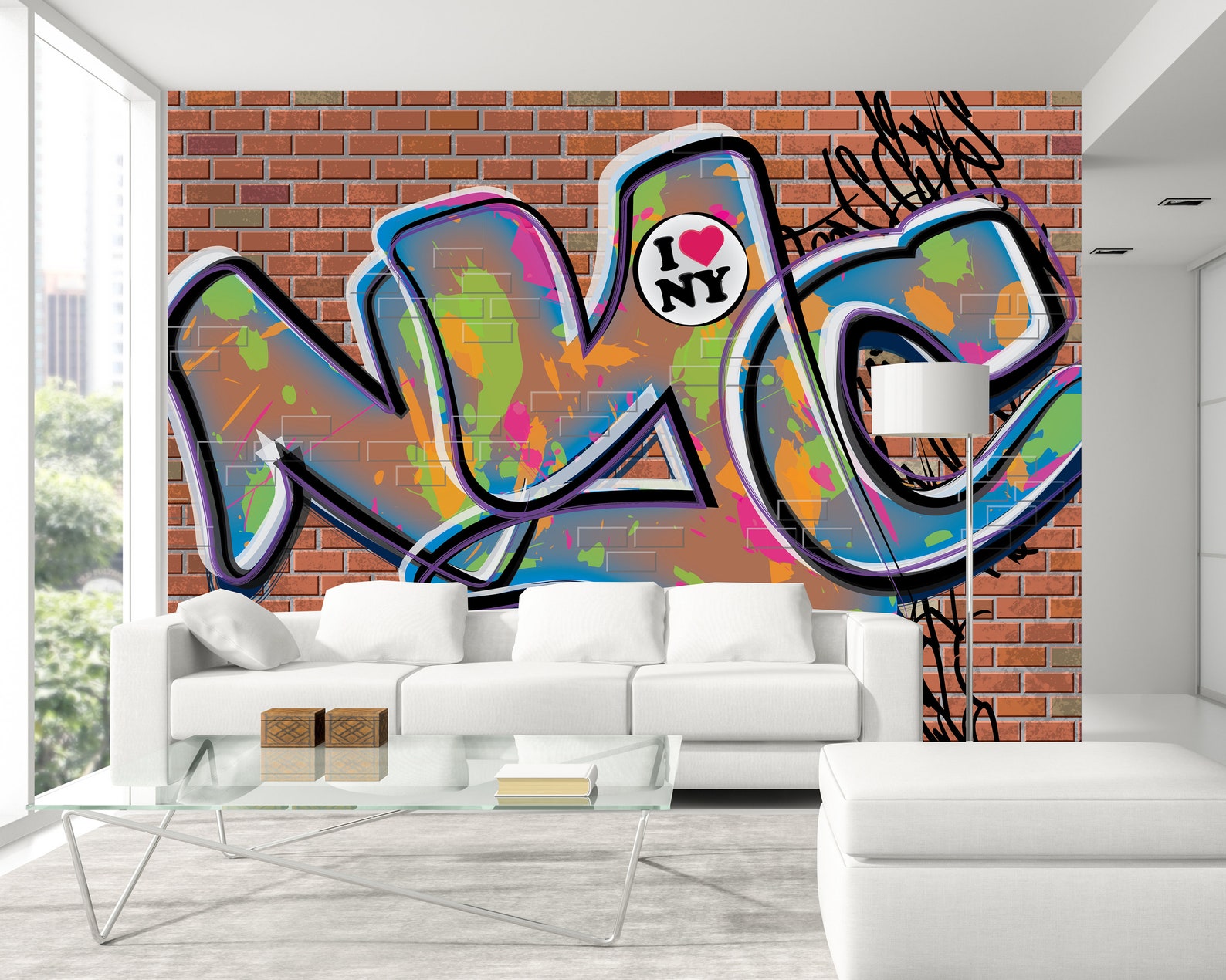 NYC Graffiti Removable Wallpaper Decal Brick Wall Street Art Bold Urban