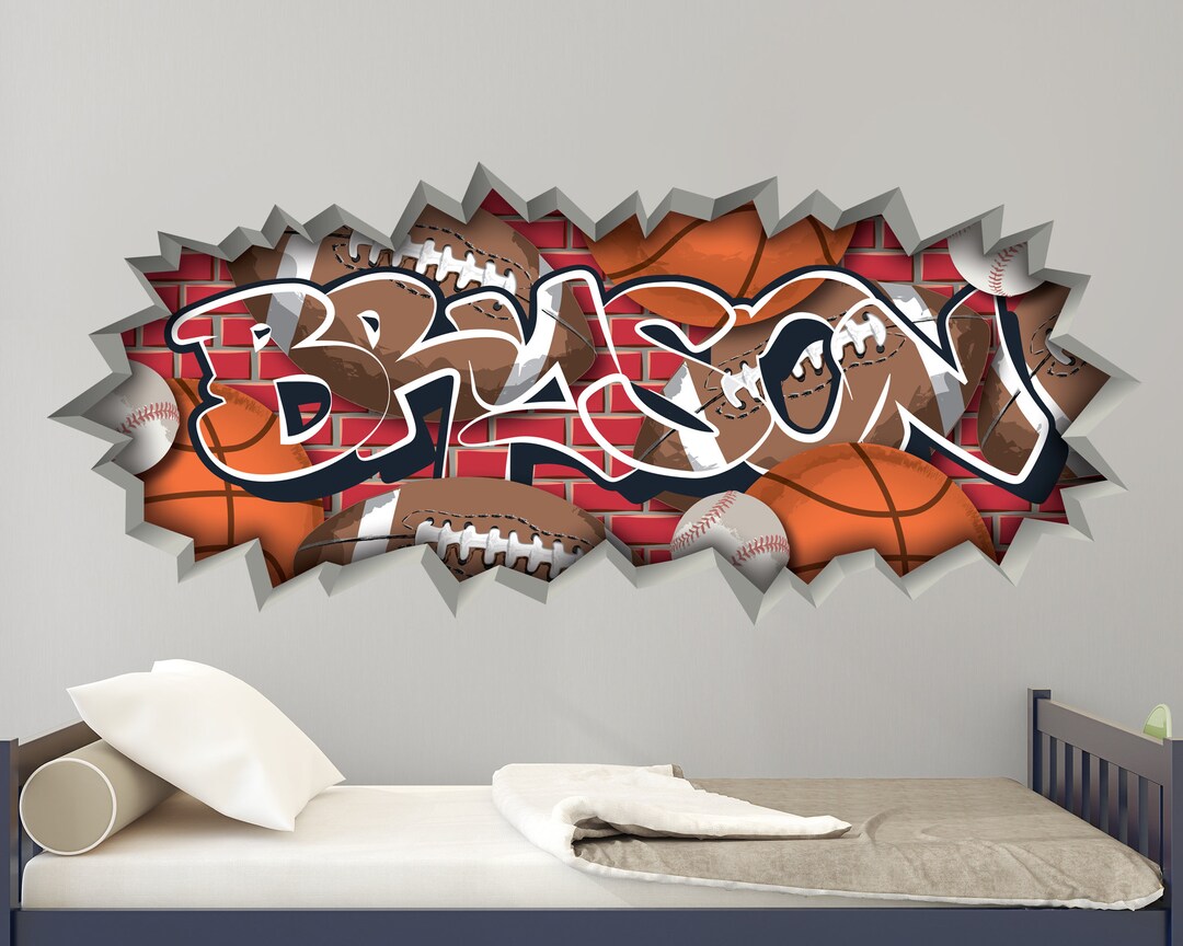 Sports Graffiti Removable Brick Name Wall Decal Art Baseball Large Sticker  Basketball Boys Room Decor Football Personalized Fathers Day Gift - Etsy  Sweden