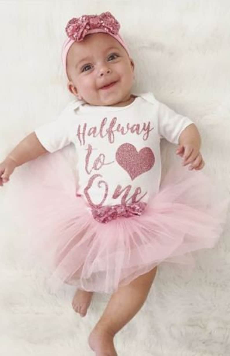Halfway to one baby girl outfit 6 month outfit baby girl Etsy