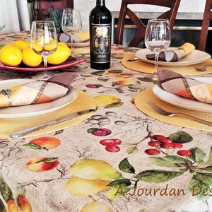 PROVENCE HARVEST Rectangle French Country Fruits Berries Coated Tablecloths French Oilcloth Spill Proof Wipe Off Fabric Home Decor Gifts
