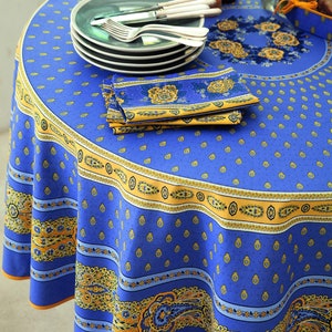 BASTIDE BLUE Algodón estampado 70 pulgadas Manteles redondos - French Country Circular Table Cover - Provencal Farmhouse Home Party Decor Gifts