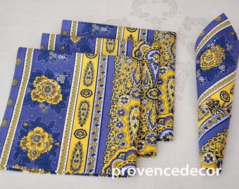 BASTIDE BLUE STRIPPED French Decorative Napkin Set - High Quality Soft Absorbent Printed Cotton - French Country Marat Table Home Decor Gift