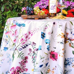70in SYLVIE Round French Country Wildflowers Berries Table cloth French Oilcloth Cotton Coated Wipe Off Cloth Party Spill Proof Table Decor