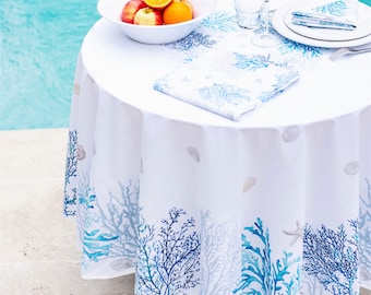 70" MEDITERRANEAN BLUE Round 100% Cotton Table cloths - Decorative Ocean Beach Party Resort Circular Table Cover-French Home Decoration Gift
