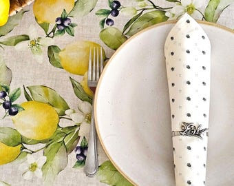 Servilletas de algodón Florette color beige y verde, estilo provenzal francés, ideales para la mesa, la cocina o el comedor. Regalo perfecto.