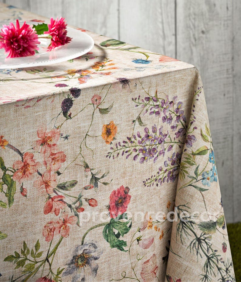 AMELIE WILDFLOWERS Rectangle Coated Tablecloth French Oilcloth Wipeable Fabric Rectangular Table Cover Wedding Birthday Party Gifts imagen 4