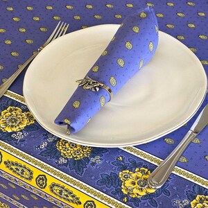 70in BASTIDE BLUE YELLOW Round Acrylic Cotton Coated Tablecloths French Country Oilcloth Stain Resistant Wipe Off Fabric Party Table Decor image 5