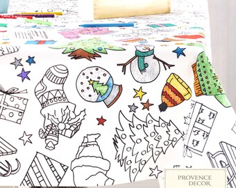 MERRY CHRISTMAS Art Coloring Reusable Tablecloth and Markers Boys Girls Kids Family Christmas Gift Idea Interactive Fun Party Group Activity