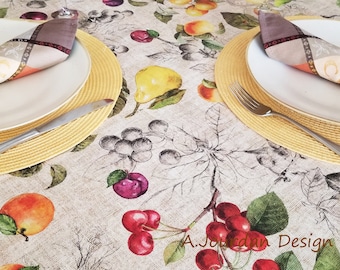70in PROVENCE HARVEST Round Cotton Coated Tablecloths Fruits Berries French Oilcloth Spill Proof Wipe Off Fabric Home Table Decor Gifts