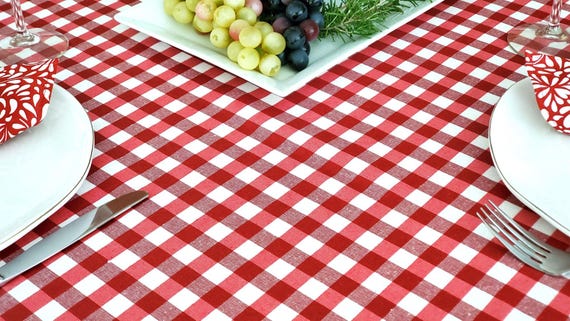 88in GINGHAM PARIS CAFE Round Tablecloth French Oilcloth Coated Wipeable Fabric Circular Tablecloth Christmas 4th July Party Home Decor Gift