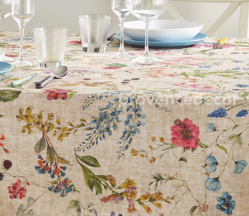 AMELIE WILDFLOWERS Rectangle Coated Tablecloth French Oilcloth Wipeable Fabric Rectangular Table Cover Wedding Birthday Party Gifts imagen 3