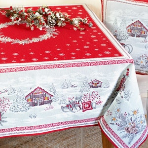 EDELWEISS RED Jacquard Tapestry Rectangular Tablecloths - Square Table Topper Couch Bed Throw - French Country Christmas Decoration Gifts