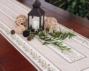 OLIVES GREEN Jacquard Woven Tapestry Decorative Table Runners - French Country Olives Table Decor -French Provencal Elegant Home Decor Gifts