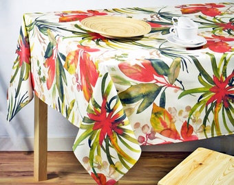 ISABELLA FLORAL Rectangle Cotton Coated Tablecloth - French Oil cloth Spill Proof Wipe Off Fabric - Party Table Cover - Home Decor Gifts