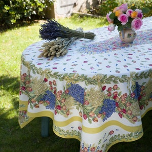 ROSES LAVENDER Rectangle Cotton Table cloth - French Country Wildflowers Provencal Table Cover - Flowers Party Table Decor - Home Decor Gift