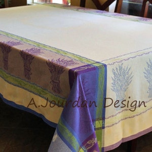 XL 118 LAVANDINE French Jacquard Woven Teflon Finish Cotton Table cloths - Elegant French Country Lavender Flowers Home Table Decor Gifts