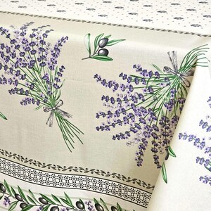 138in PROVENCE LAVENDER NATURAL Rectangle Cotton Coated Tablecloth French Oilcloth Easy Wipe Off Fabric Rectangular Table Decor