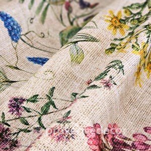 AMELIE French Country Wildflowers Berries FABRIC SAMPLE - French Oilcloth Acrylic Cotton Coated Wipe Off in/outdoor material Arts and Crafts image 1