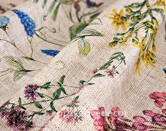 AMELIE French Country Wildflowers Berries FABRIC SAMPLE - French Oilcloth Acrylic Cotton Coated Wipe Off in/outdoor material Arts and Crafts