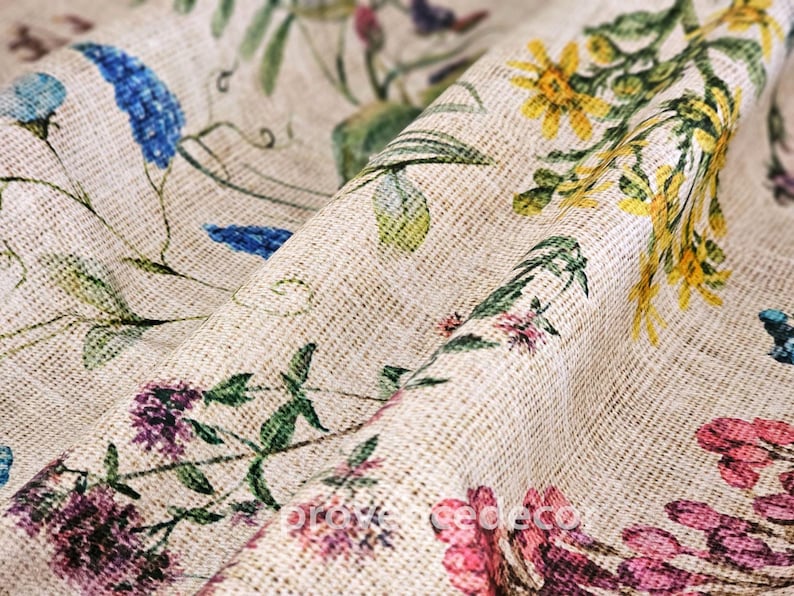 AMELIE French Country Wildflowers Berries FABRIC SAMPLE - French Oilcloth Acrylic Cotton Coated Wipe Off in/outdoor material Arts and Crafts image 1