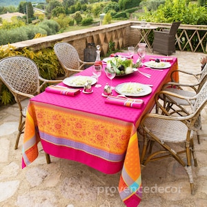 CAMELIA PINK Jacquard Woven Reversible Heavy Cotton Teflon Coated Tablecloths - French Country Elegant Table Cover - Home Table Set Gifts