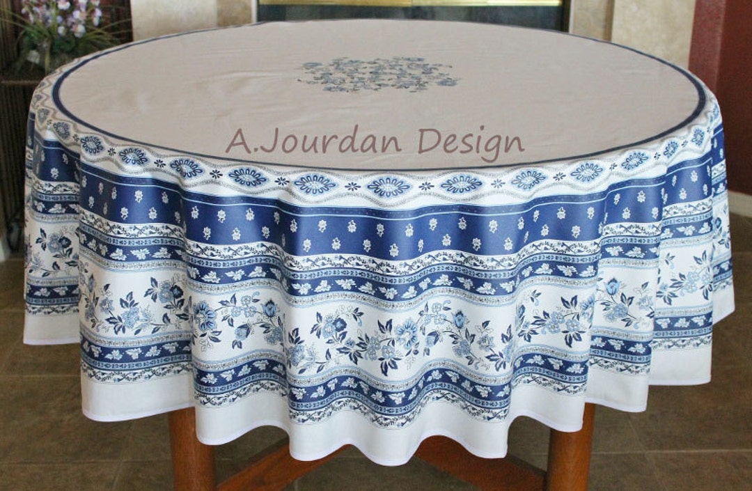 70 AVIGNON BLUE WHITE Round Acrylic Cotton Coated French Country