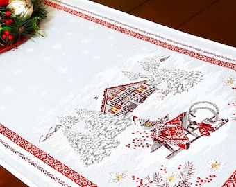 EDELWEISS NATURAL French Jacquard Tapestry Christmas Table Runners - Elegant Xmas Winter Season Table Center Piece - Table Accent Home Gifts
