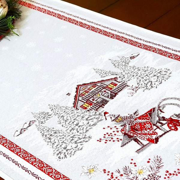 EDELWEISS NATURAL French Jacquard Tapestry Christmas Table Runners - Elegant Xmas Winter Season Table Center Piece - Table Accent Home Gifts