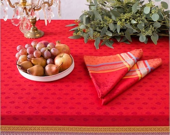 CAMELIA RED Jacquard Cotton Napkin Set Reversible French Floral Table Decor Bold Elegant Dinner Party Gift Provence Home Entertaining