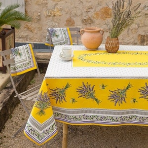 PROVENCE LAVENDER YELLOW Rectangular Cotton Tablecloths - French Country Olive Lavender Table Cover - Elegant Flowers Party Table Decoration