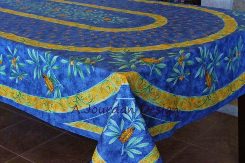 CIGALE BLUE Rectangle Cotton Tablecloth