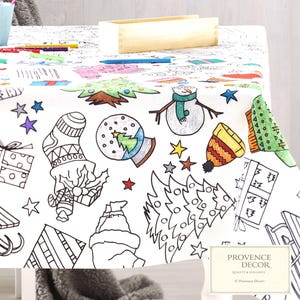 MERRY CHRISTMAS Art Coloring Reusable Table Cover and Markers Boys Girls Kids Family Christmas Gift Ideas Fun Interactive Party Table Cover