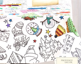 MERRY CHRISTMAS Art Coloring Reusable Table Cover and Markers Boys Girls Kids Family Christmas Gift Ideas Fun Interactive Party Table Cover