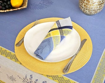 Olive Blue Yellow French Napkin Set Jacquard Woven Reversible Cotton Cloth Napkin Provence Farmhouse Table Decor Elegant Large Dinner Napkin