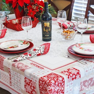 WINTER BLISS Jacquard Tapestry Reversible Rectangular Tablecloth - Square Table Topper Couch Throw - French Country Mountain Home Decoration