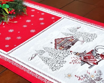 EDELWEISS RED French Jacquard Tapestry Christmas Table Runners - Elegant Xmas Winter Season Table Center Piece - Table Accent Home Gifts