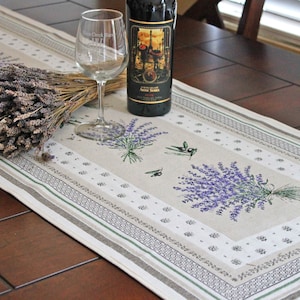PROVENCE LAVENDER NATURAL Jacquard Woven Tapestry Table Runner - French Country Wildflowers Table Decor - French Lavender Home Decor Gifts